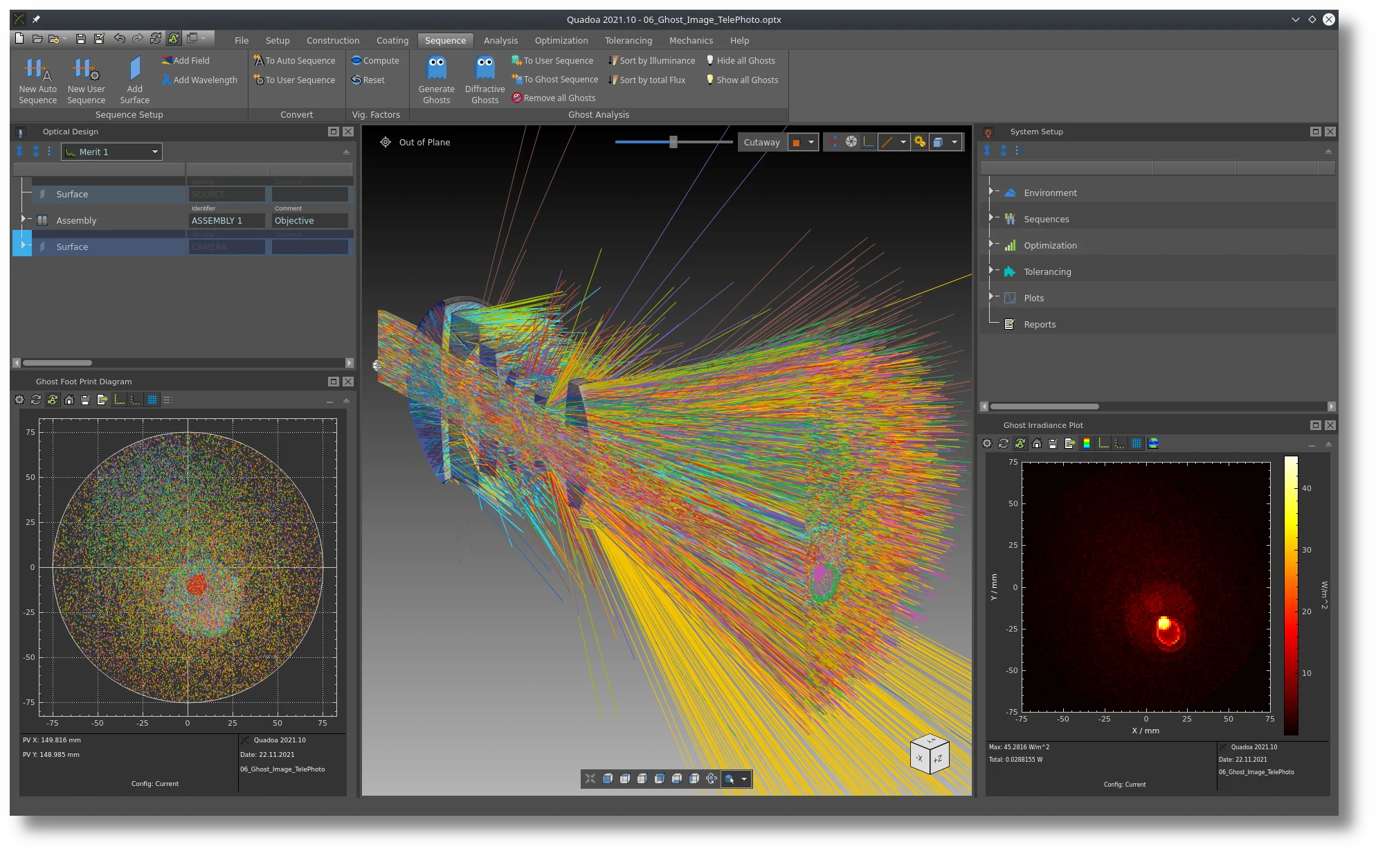 Live In-System Sequential Ghost Analysis capability of the optical lens design and simulation software QUADOA Optical CAD