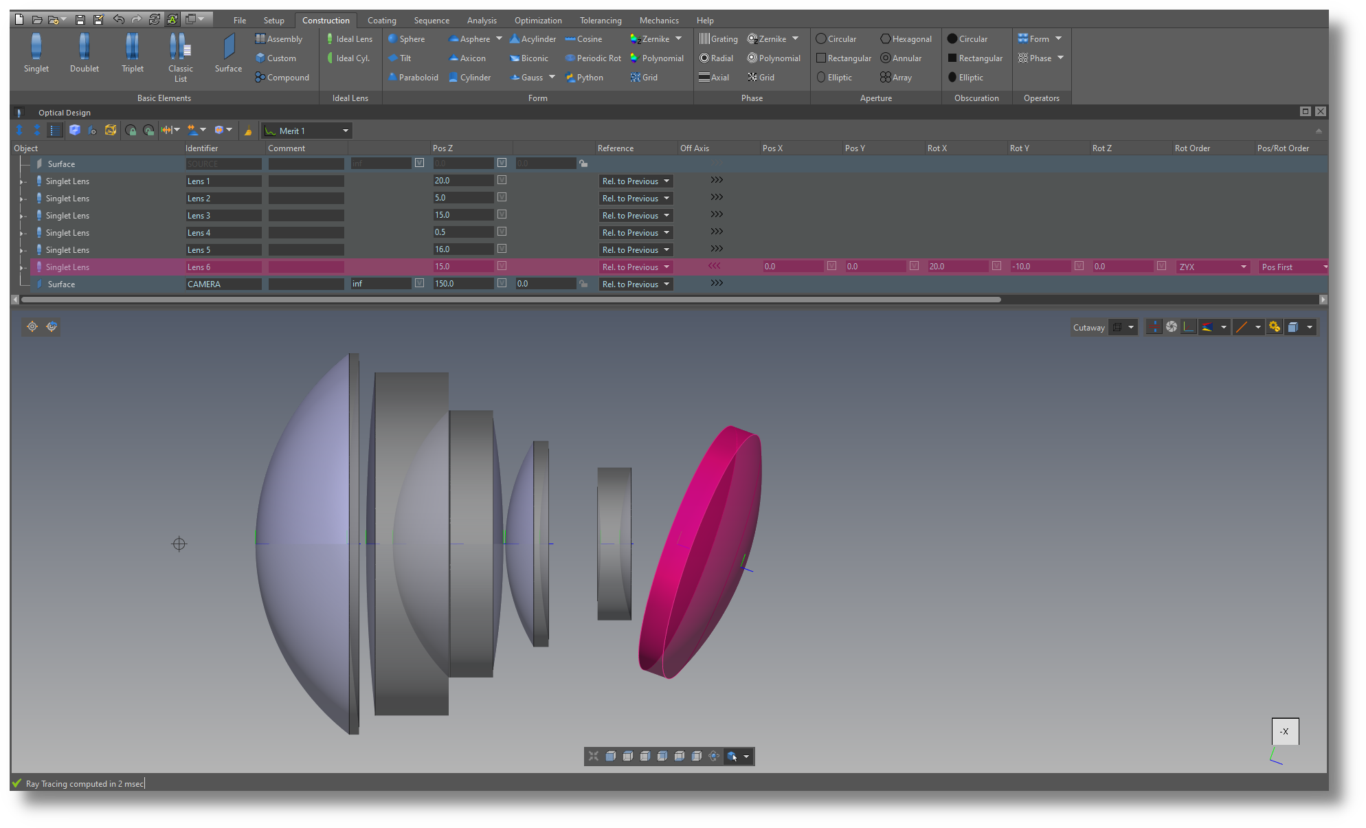 Object oriented approach of the optical lens design and simulation software QUADOA Optical CAD