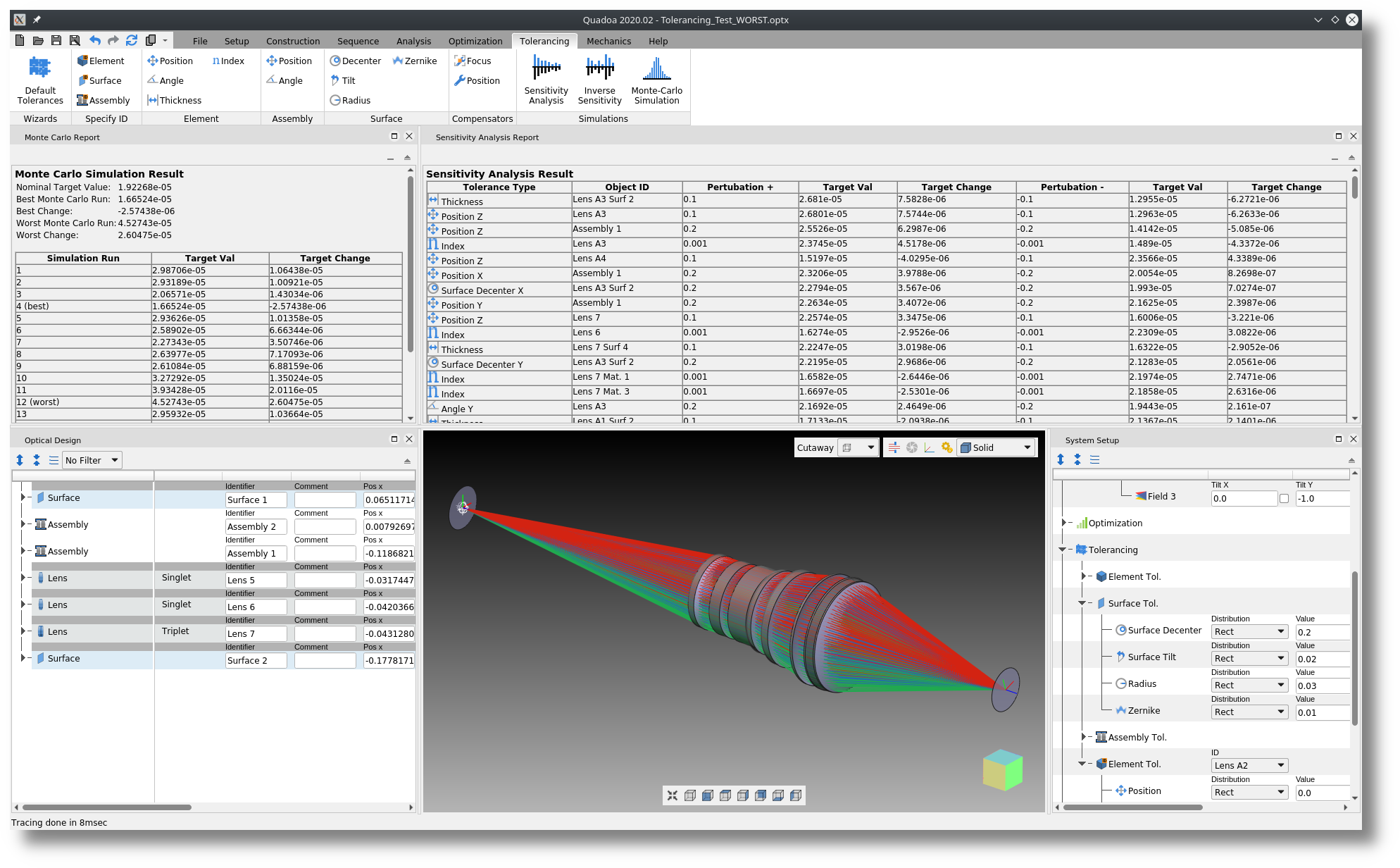Realistic tolerance analysis in the optical lens design and simulation software QUADOA Optical CAD
