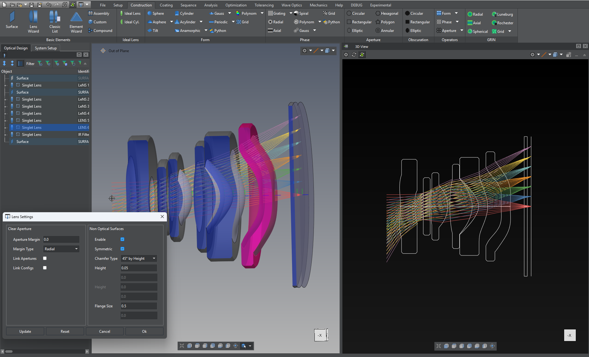 Chamfers and flanges for smartphone lens in the optics software for optical design and optical simulation QUADOA Optical CAD