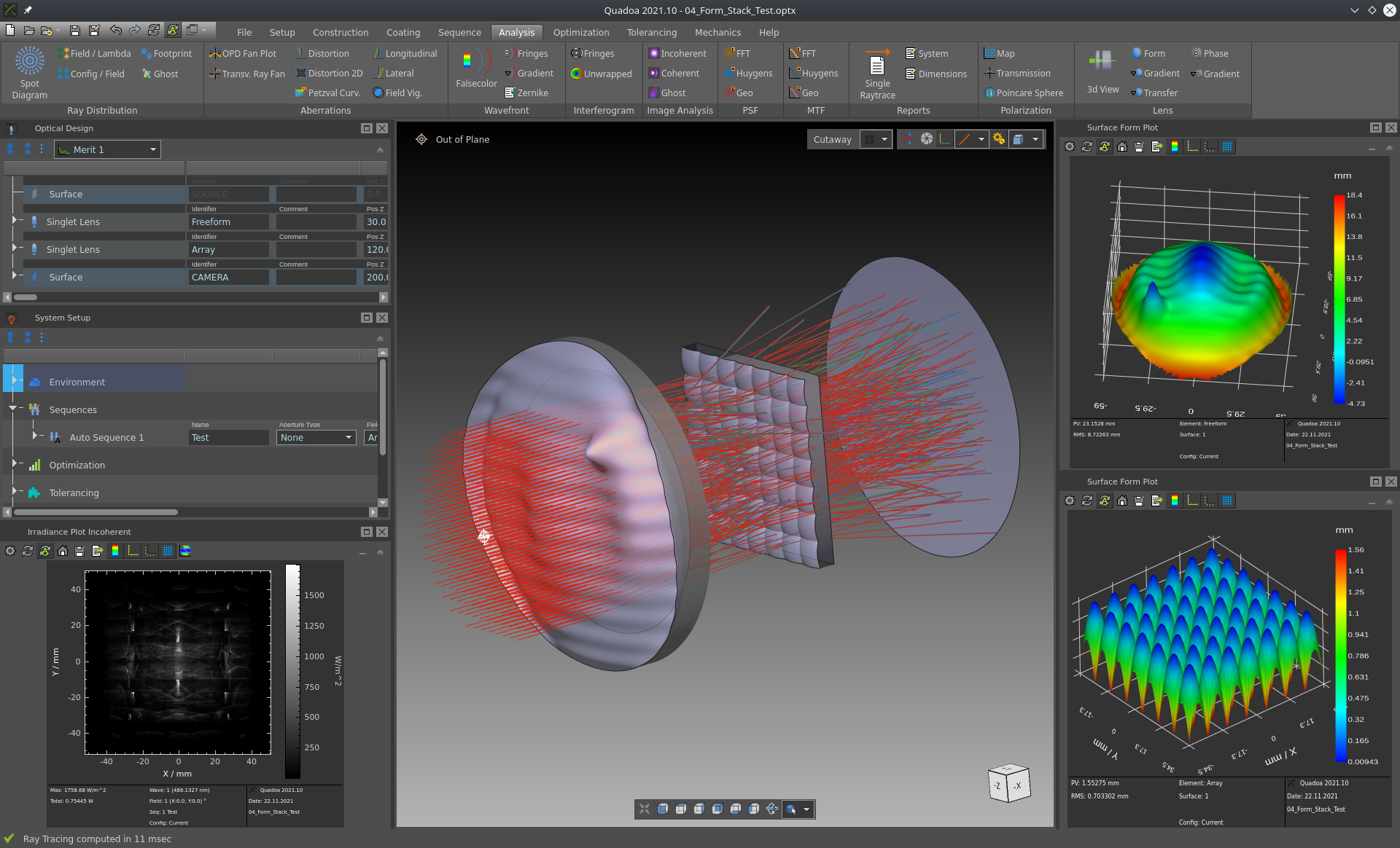 Freeform capability in the optical design and simulation software Quadoa Optical CAD