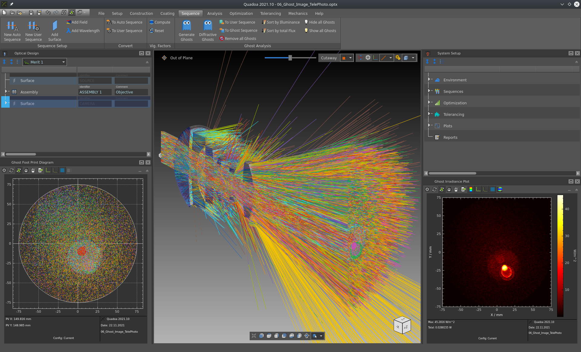 Live ghost- and reflex analysis in the optical design and simulation software QUADOA Optical CAD