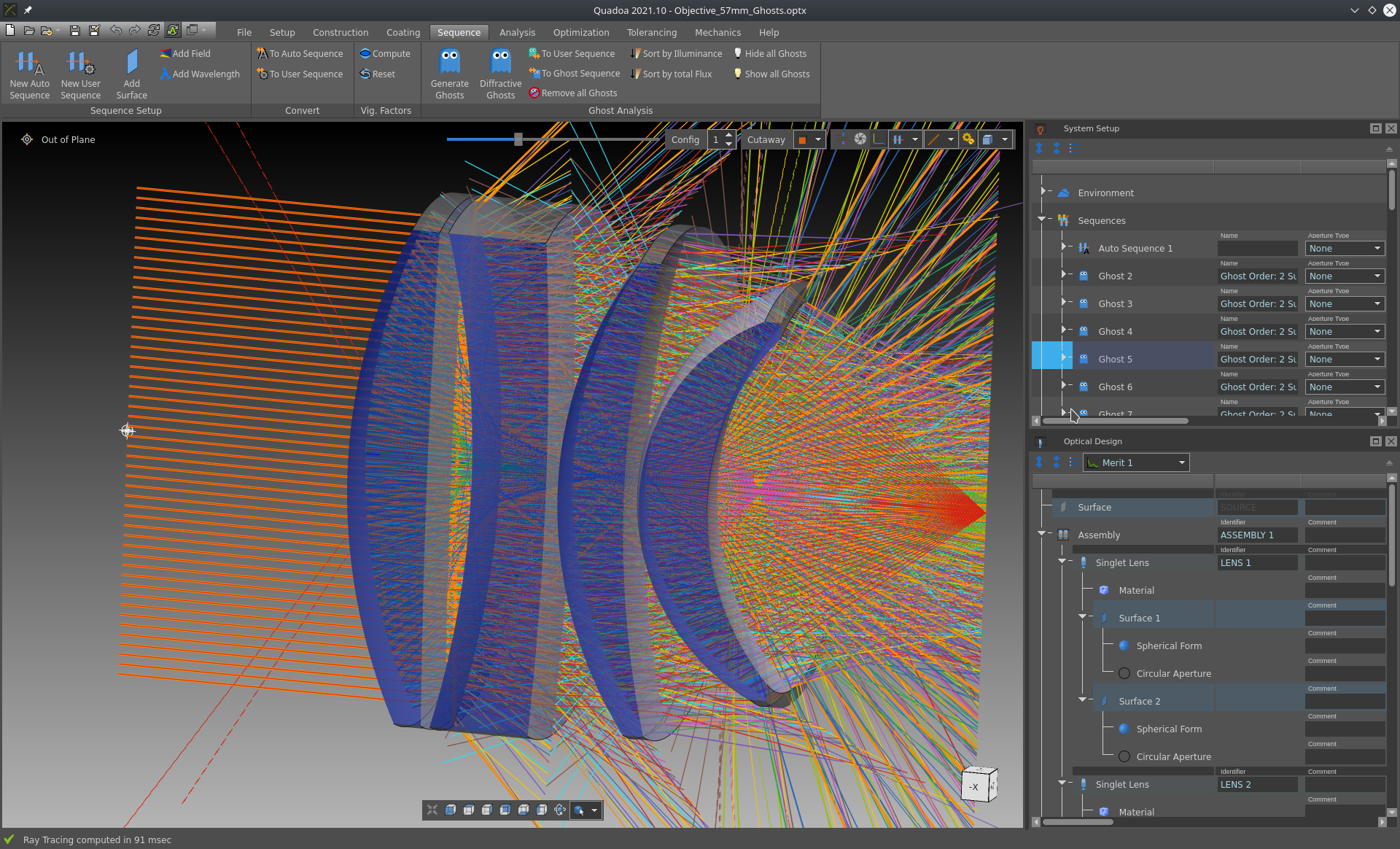 Integrated live ghost analyzer in the optical design software Quadoa Optical CAD