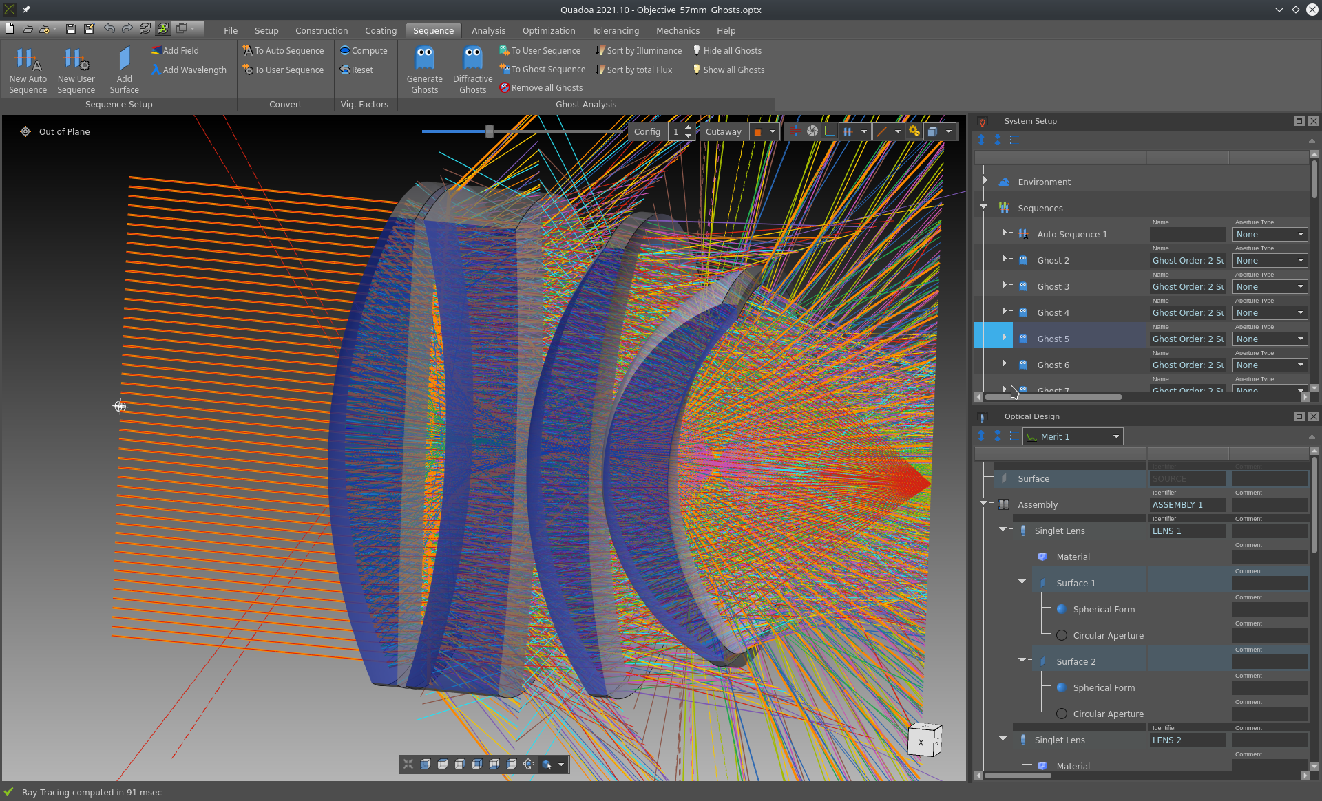 Integrated live ghost analyzer in the optical design and simulation software QUADOA Optical CAD