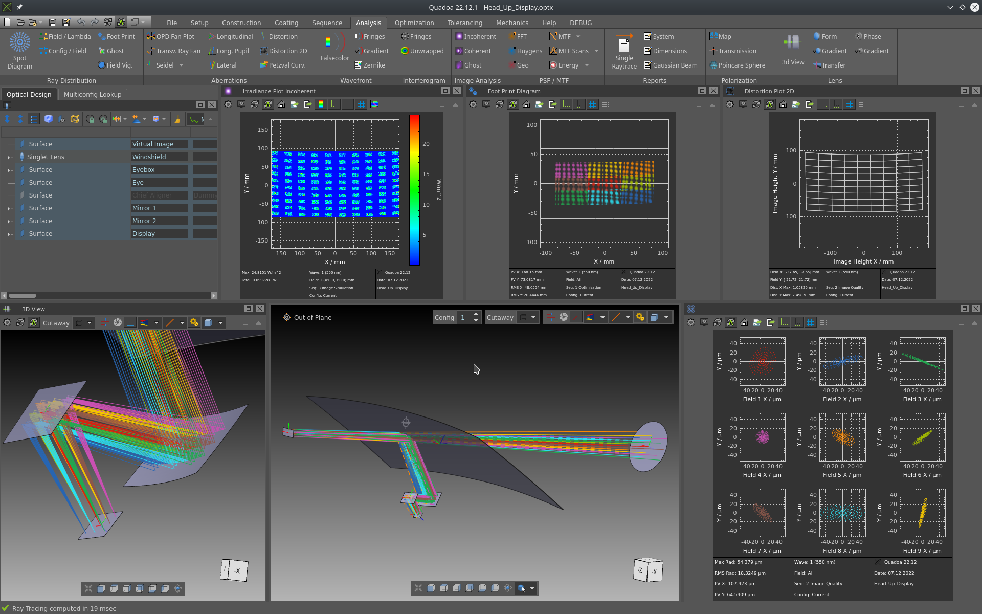 Head-Up-Display for Automotive in the optical design and simulation software QUADOA Optical CAD