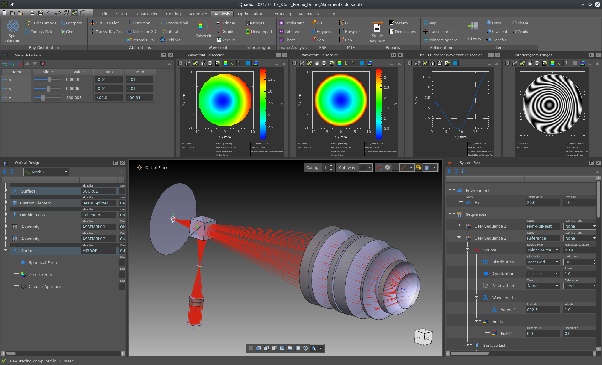 Fizeau Interferometer in the optical design and simulation software QUADOA Optical CAD