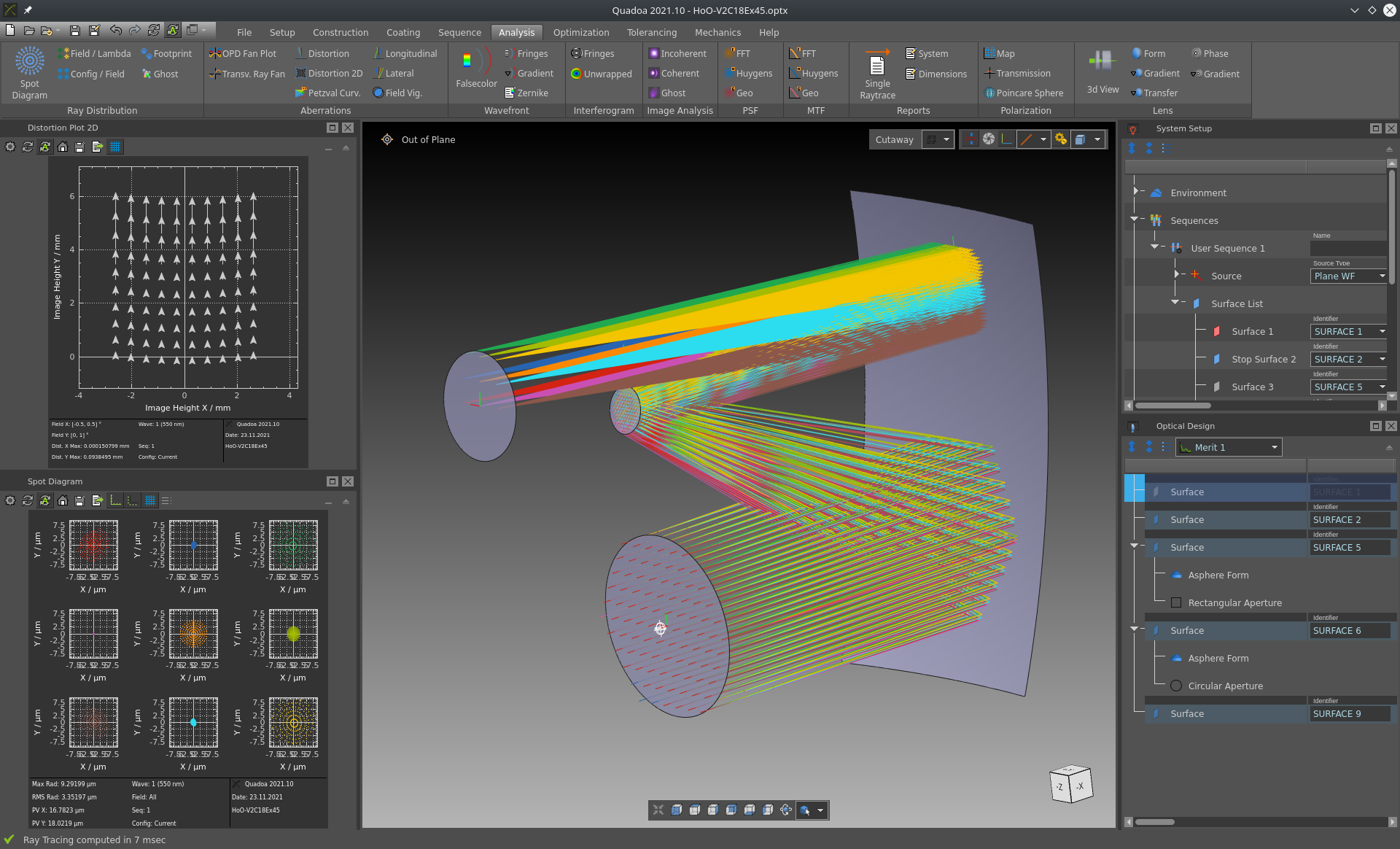 Off-axis telescope in the optical design and simulation software QUADOA Optical CAD