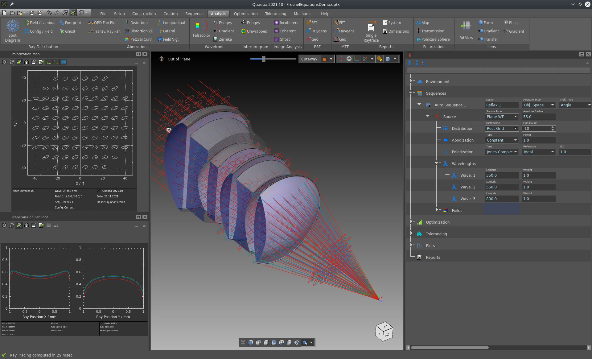 Polarization Raytracing in the optical design and simulation software QUADOA Optical CAD