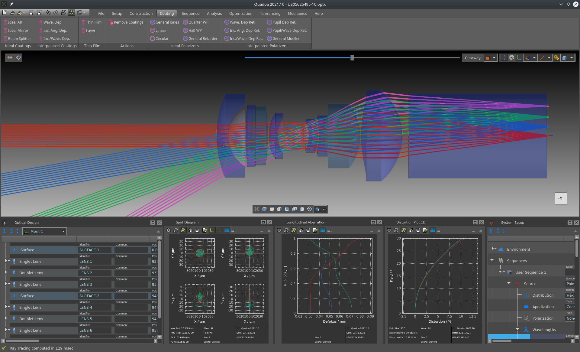 Cinematic Projector in the optical design and simulation software QUADOA Optical CAD