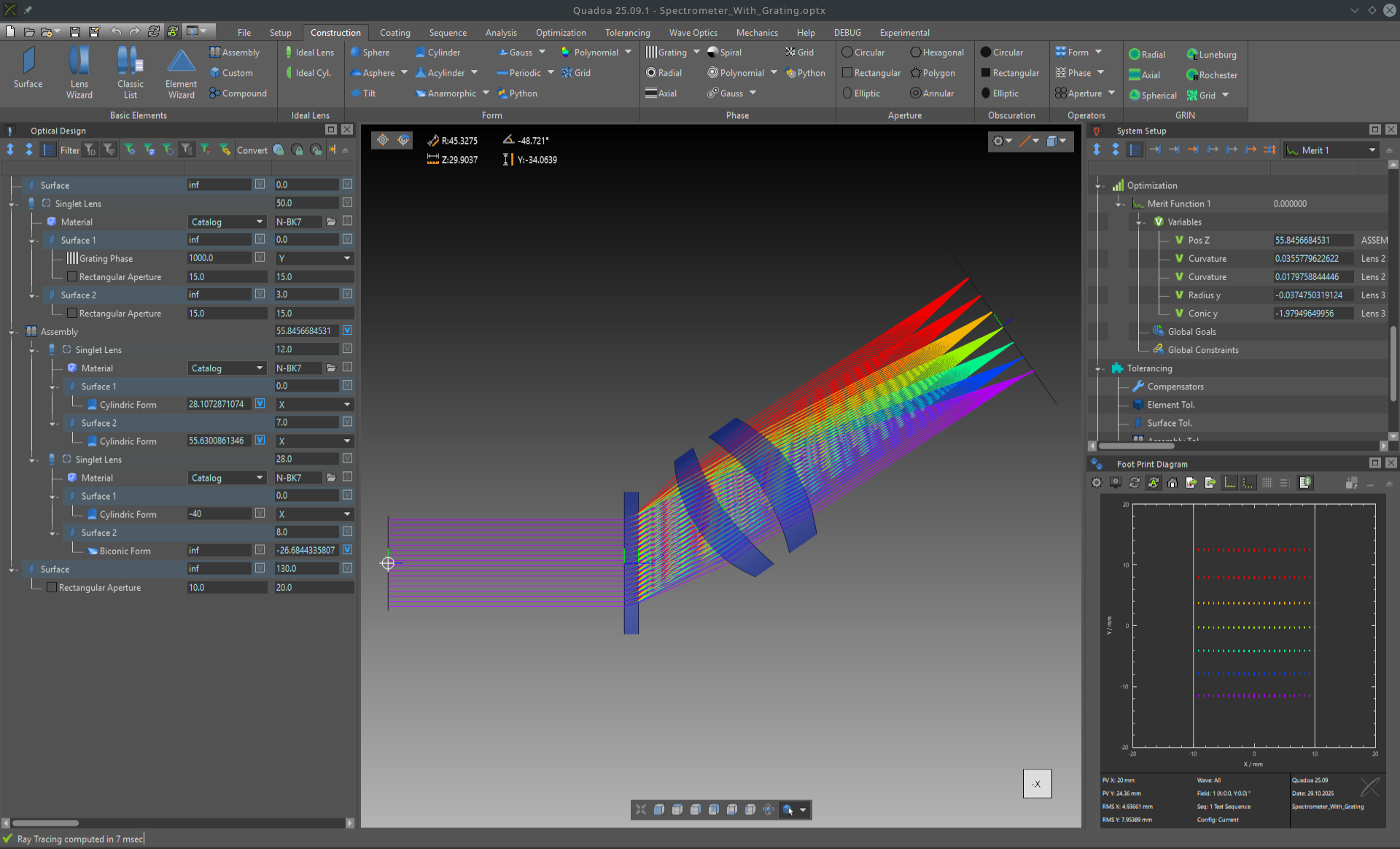 Grating Spectrometer in the optics software for optical design and optical simulation QUADOA Optical CAD