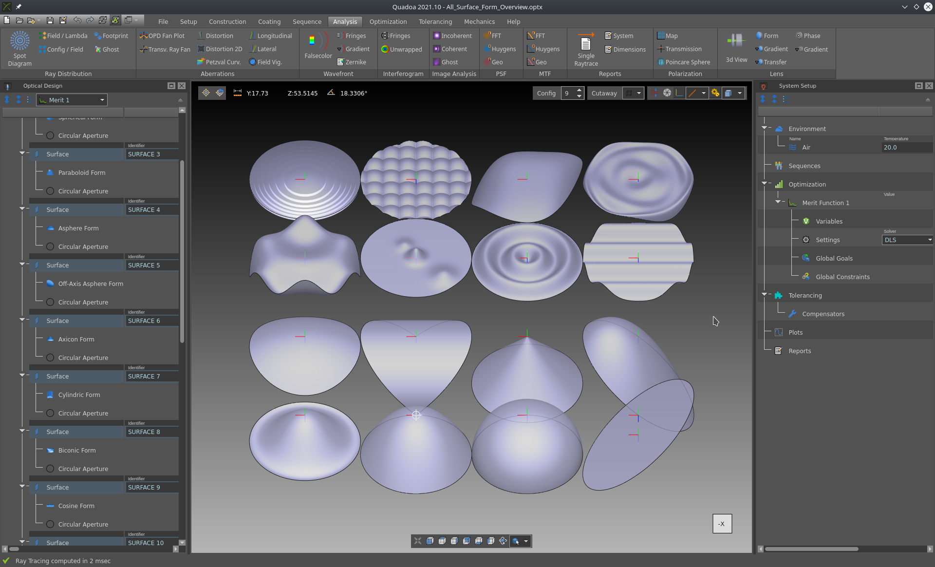 Surface Form Stack Ability of the optical design software Quadoa Optical CAD