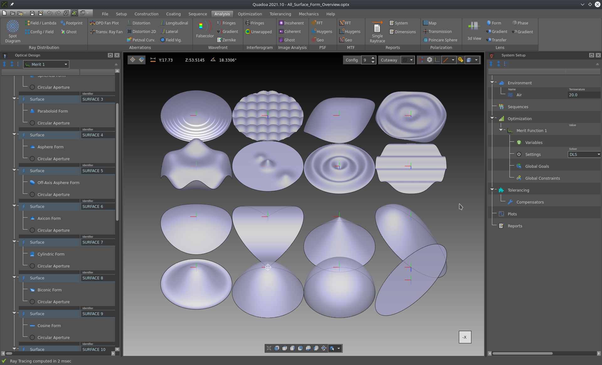 Surface Form Stack Ability of the optical design software QUADOA Optical CAD