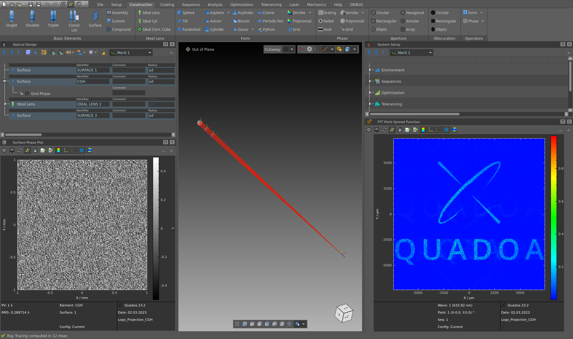 Computer generated hologram (CGH) in the optical design and simulation software QUADOA Optical CAD
