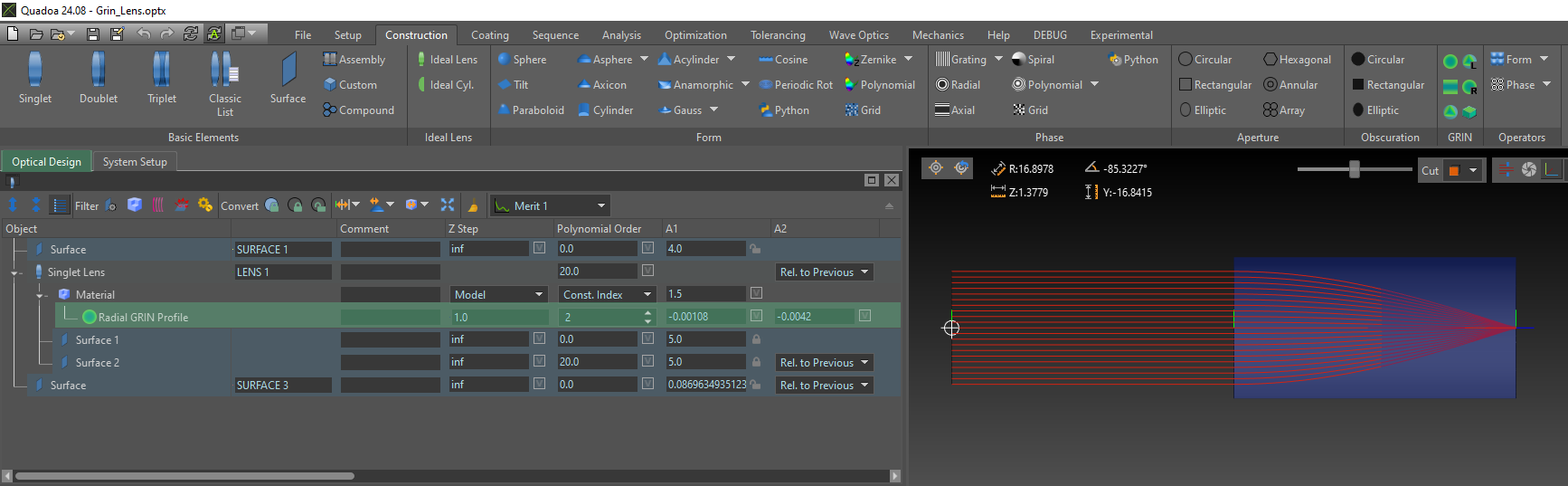 Quadoa Optical CAD GRIN Lens Data Editor