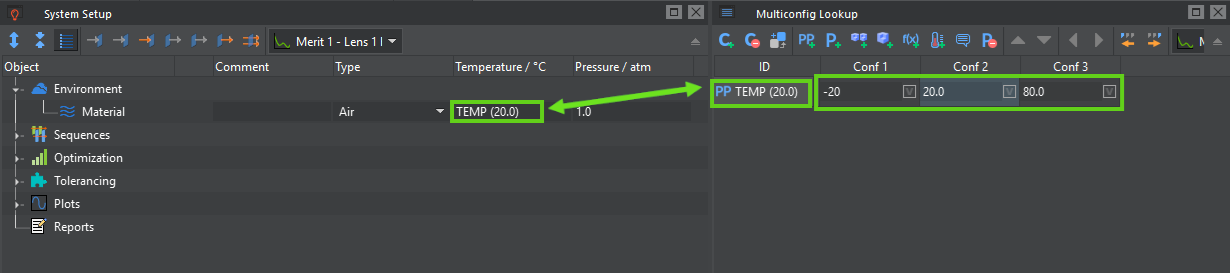 Defining a Temperature Parameter in the Multiconfig-Lookup in QUADOA® Optical CAD
