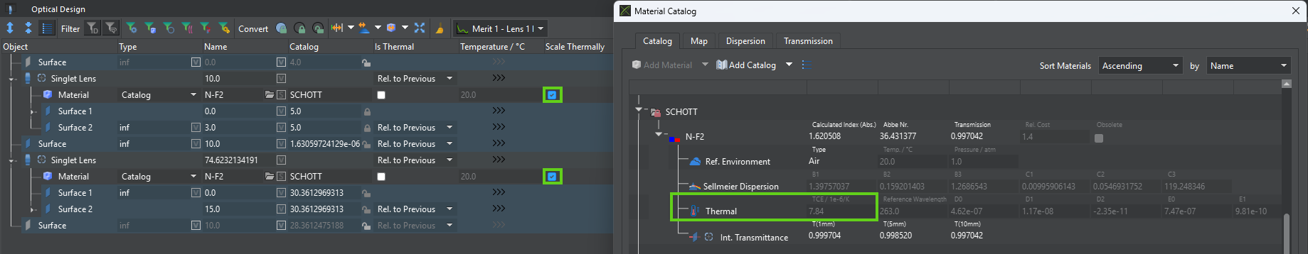 Thermal Coefficient of Expansion (TCE) in the Materials Catalog in QUADOA® Optical CAD