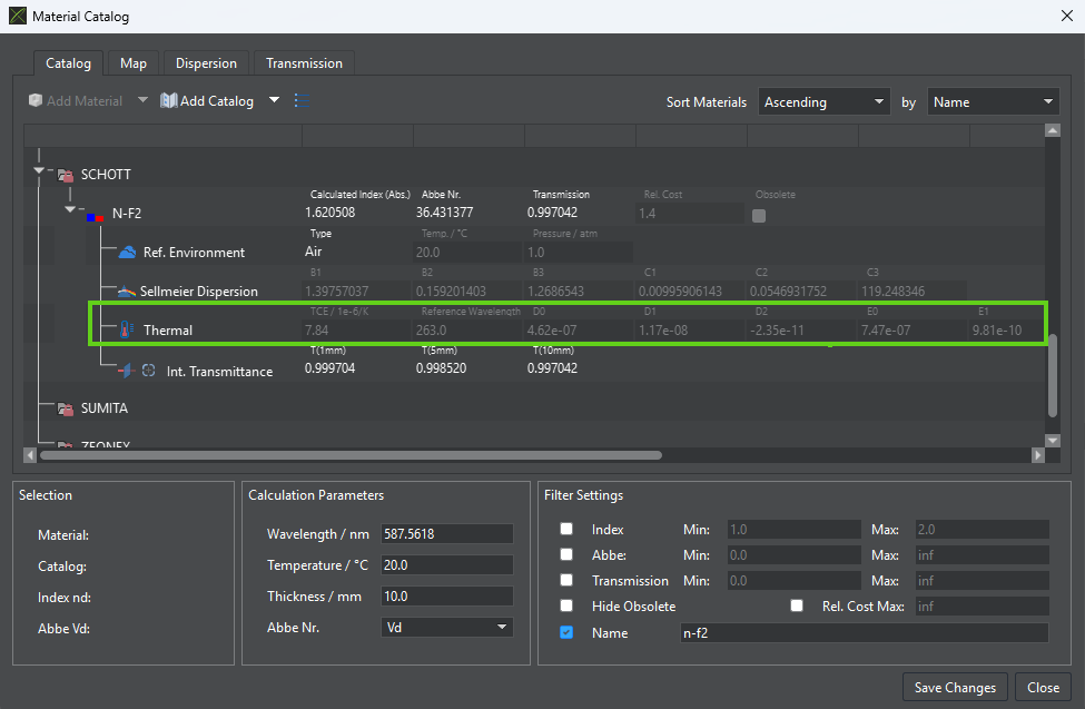Thermal Dispersion Coefficients in QUADOA® Optical CAD